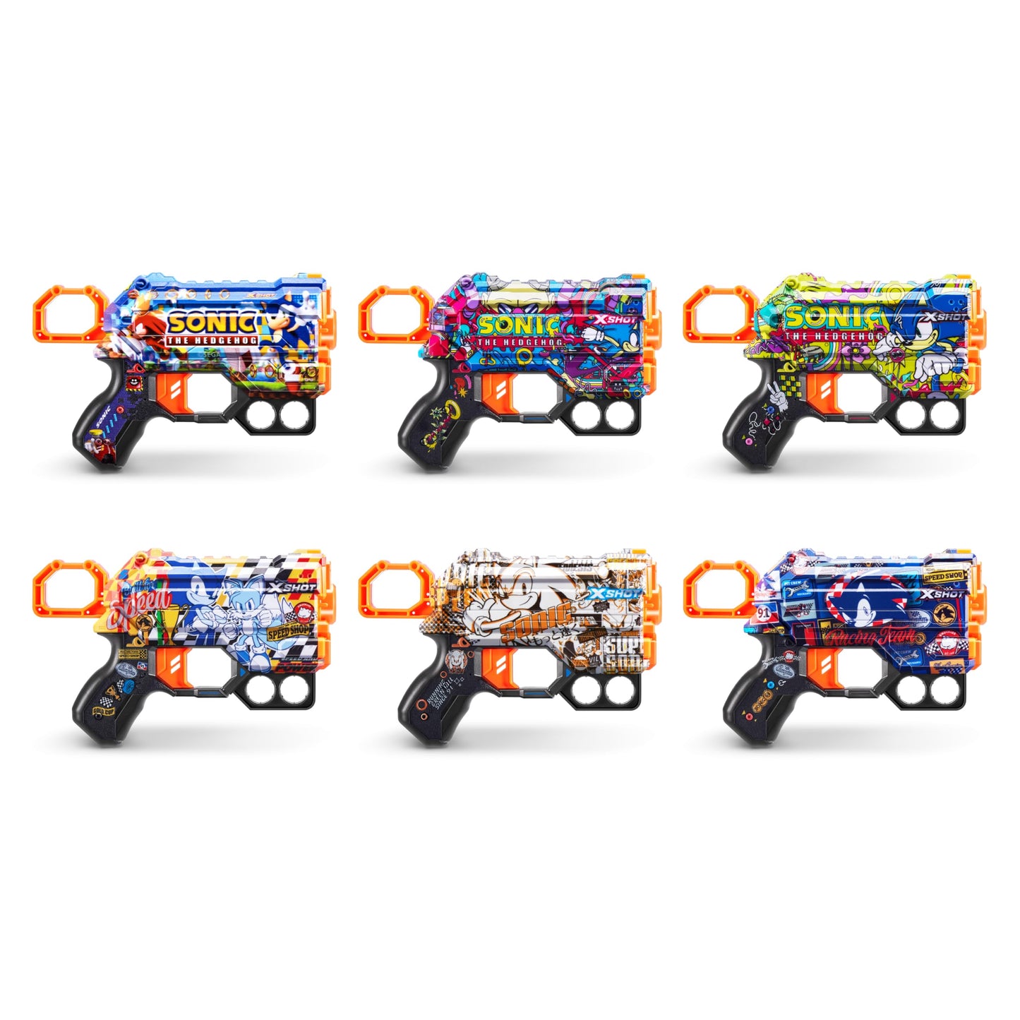 X-Shot Skins Menace - Sonic Super Speed (2 Pack + 16 Darts) By Zuru, Easy Reload, Air Pocket Dart Technology, Toy Foam Dart Blas