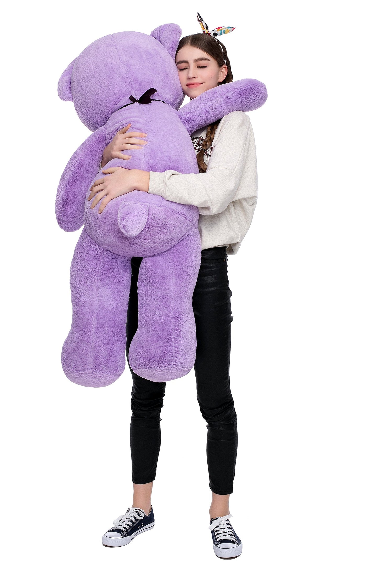 Morismos Giant Teddy Bear Stuffed Animals 4 Feet Purple Plush Toy For Girlfriend Kids Birthday (Purple, 47 Inches)