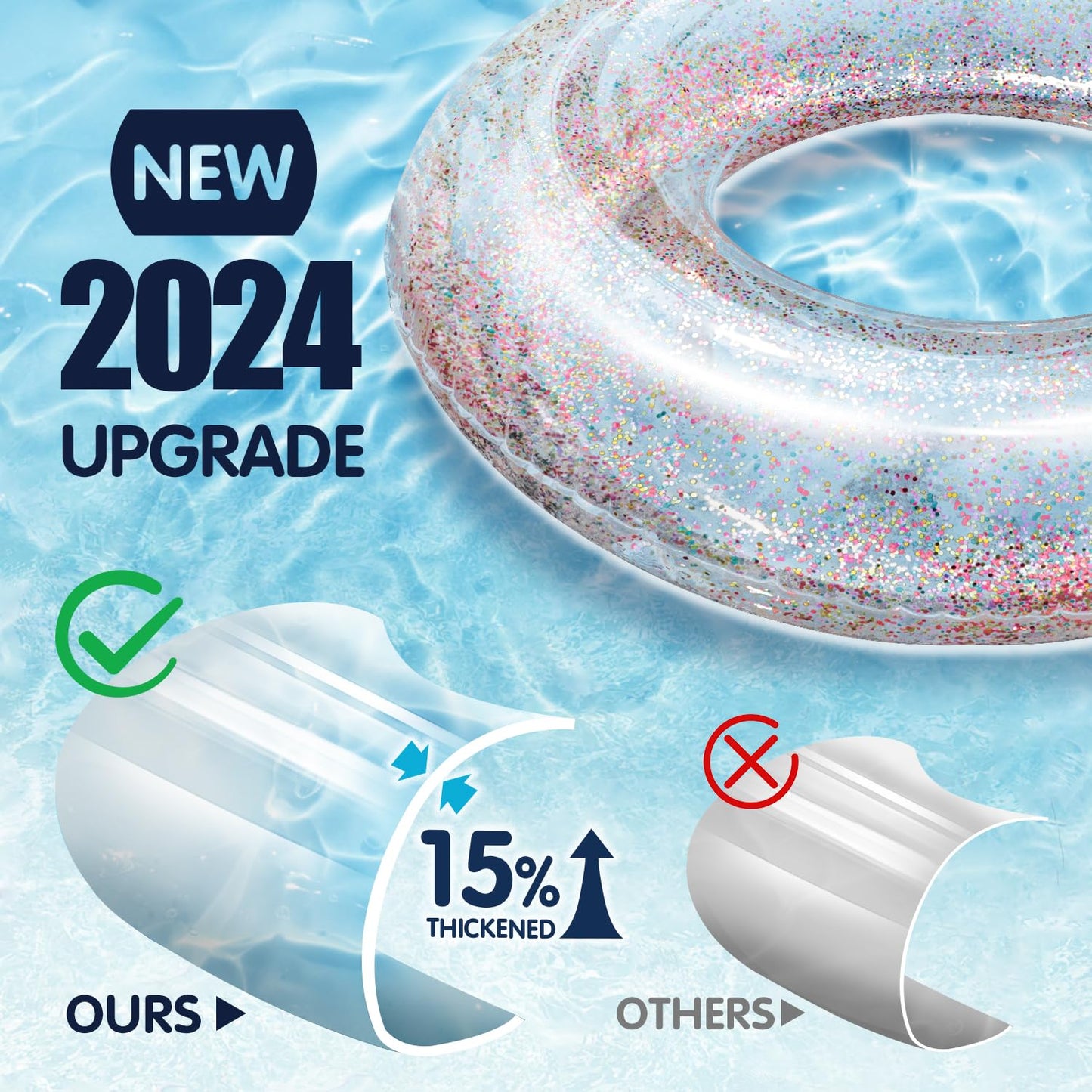 Polita Pool Float, Pool Floats Kids Summer Glitter Pool Tube With Confetti,Tube Pool Toys Beach Party, Transparent Inflatable Floating Tubes For Adults And Kids (6Pcs)