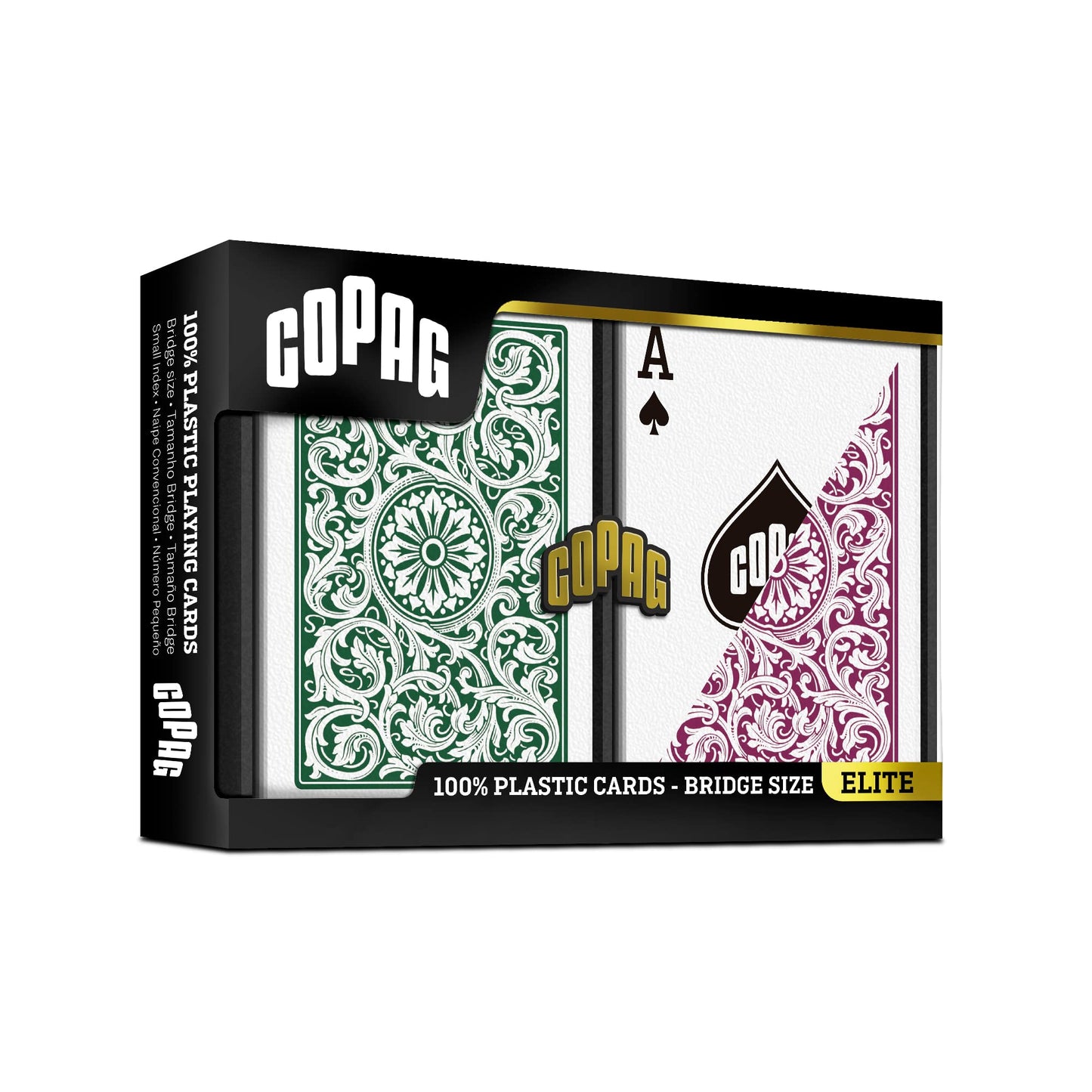 Copag 1546 Design 100% Plastic Playing Cards, Bridge Size (Narrow) Green/Burgundy (Standard Index, 6 Sets)