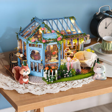 Fsolis DIY Miniature Dollhouse Kit for mature-themeds - Tiny Scene House Mini Garden House Kit 3D Puzzles for mature-themeds Gifts for Women Teenagers Craft Lovers (Rose Garden Tea House)
