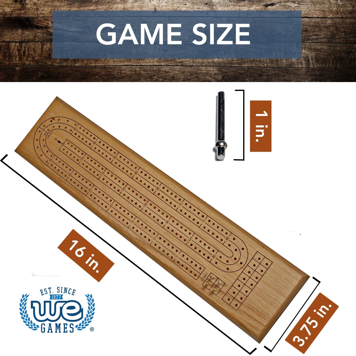 We Games Classic Cribbage Board Set, 2 Track Solid Oak Wood Board With Metal Pegs, Family Games, Living Room Decor, Travel Games, Outdoor Games, Birthday Gifts, 2 Player Games, Bar Games, Card Games
