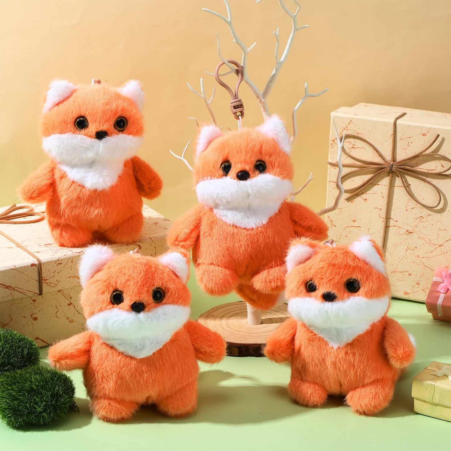 Aoriher 4 Pcs Fox Plush Stuffed Animal Small Plushies Doll Birthday Gift Plush Toy Set for Boys Girls Animal Theme Party Decor N