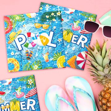 Pool Party Supplies-40Pcs Summer Napkins Pool Party Theme Disposable Paper Napkins Hello Summer Hawaiian Beach Swimming Decor Fo