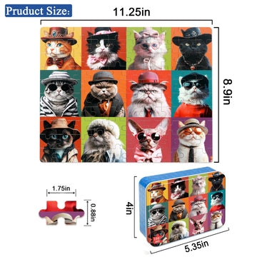 Lelemon Cat Jigsaw Puzzles In A Metal Box 100 Pieces Cat Jigsaw Puzzle For Kids Ages 4-8 Children Learning Educational Puzzles Toys