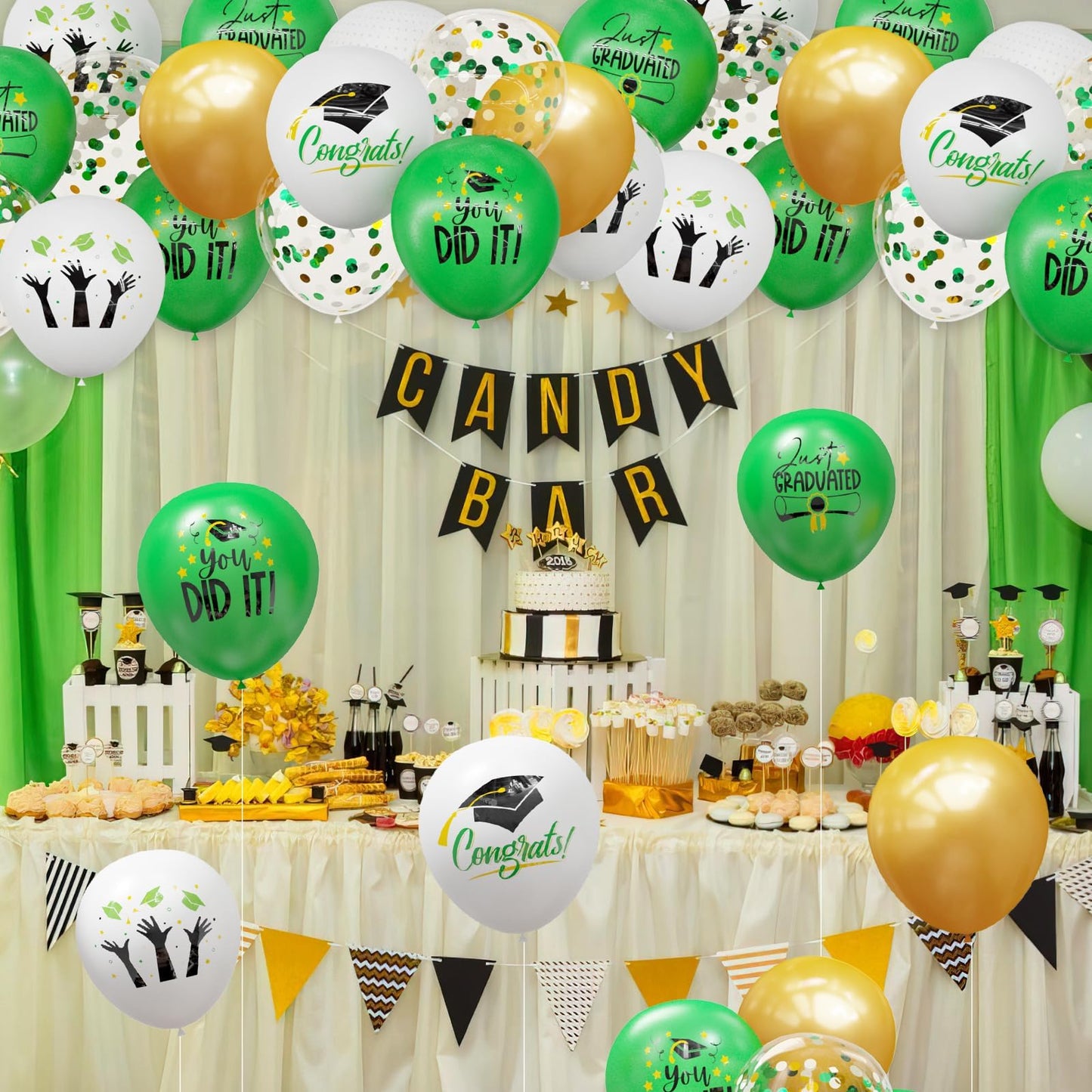 2025 Graduation Party Decorations, 68Pcs Graduation Balloons Green And Gold Graduation Decorations For College High School Class Of 2025 Congrats Grad Party Decor