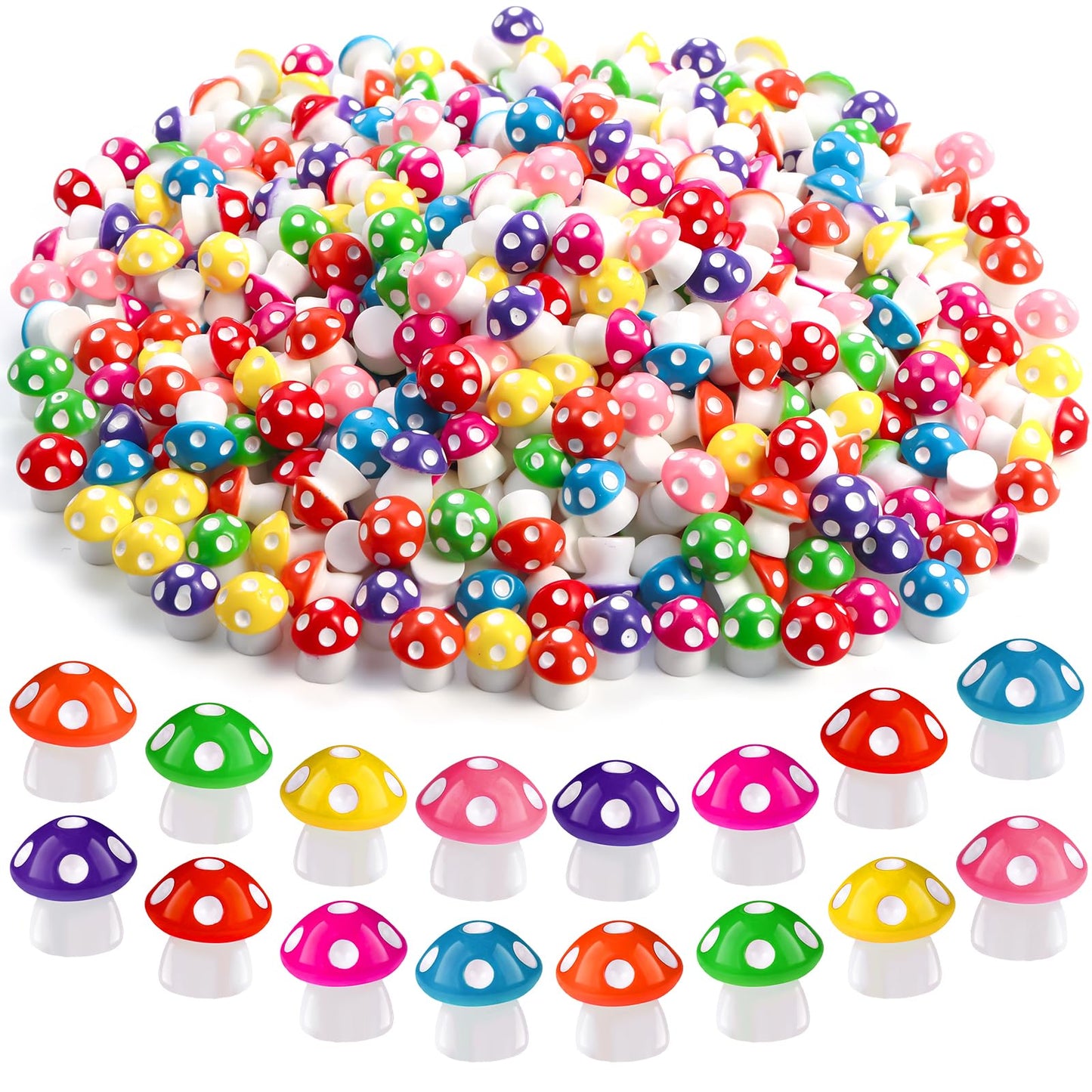 DIYDEC 100pcs Mini Resin Mushroom 8 Colors Small Mushrooms Figures Tiny Resin Mushrooms Plastic Little Miniature Mushrooms Bulk