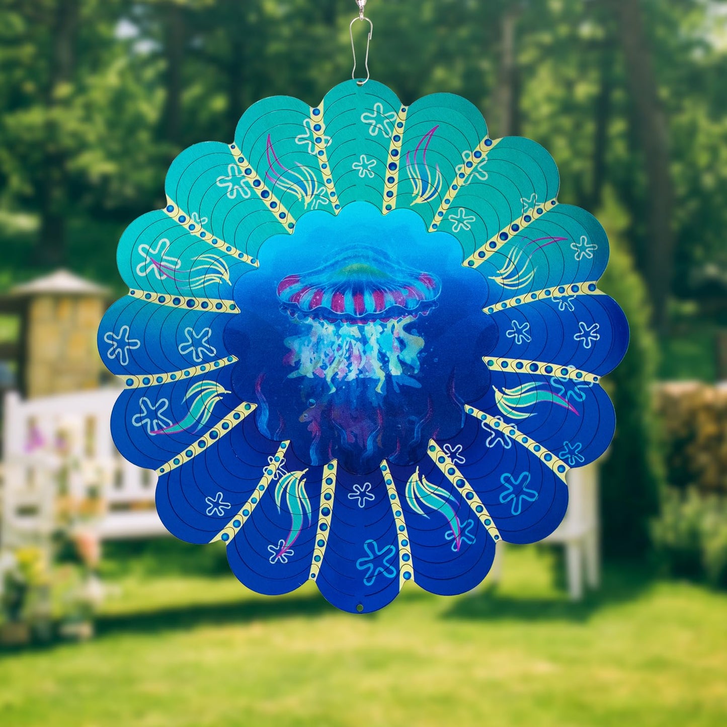 Jellyfish Metal Wind Spinners -Jellyfish Gifts For Women Mom Grandma Wife, Hanging Animations Wind Spinner For Outdoor & Indoor