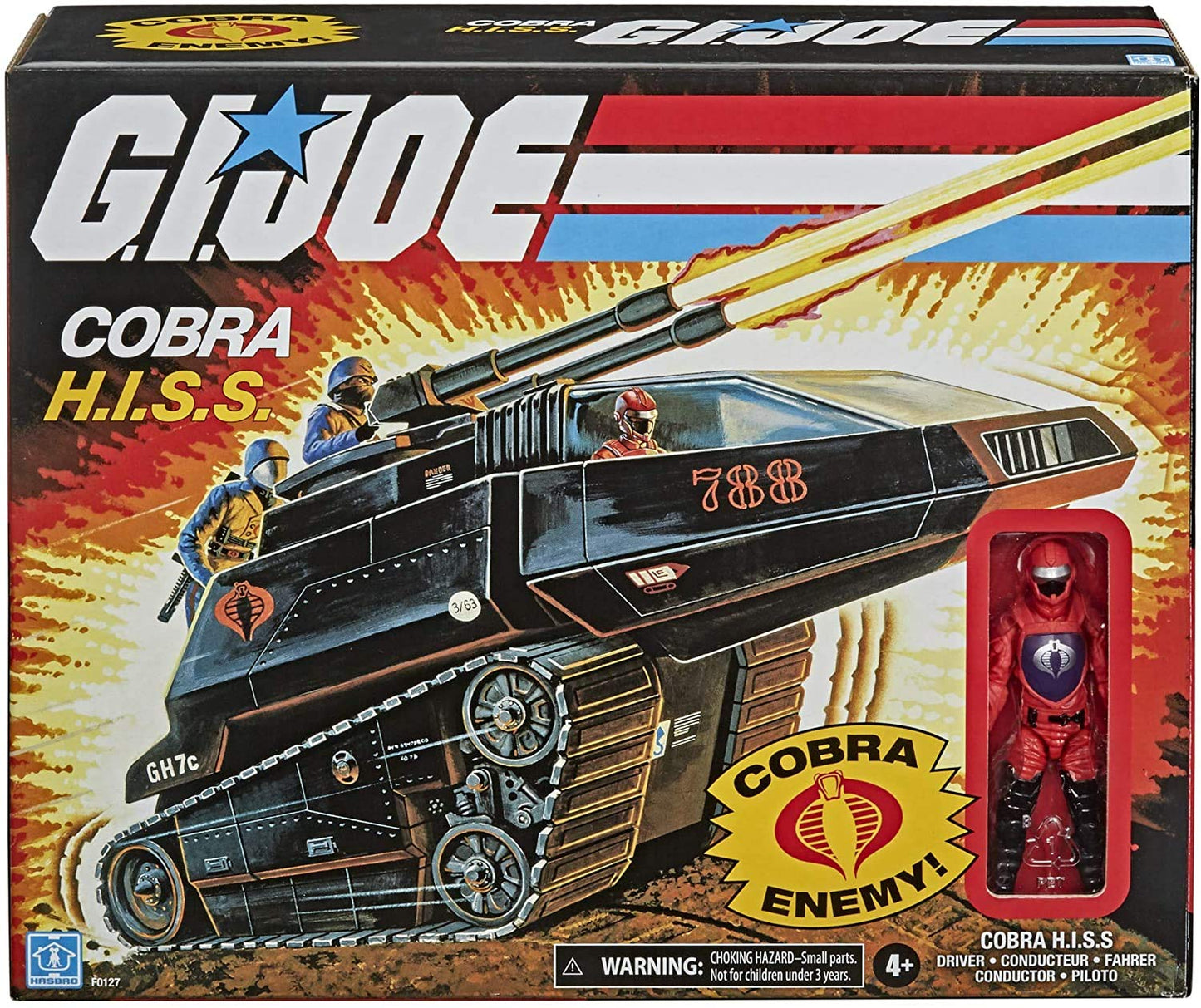 Hasbro G.I. Joe Retro Cobra H.I.S.S. Tank Vehicle with 3.75" Driver, Small, Plastic, Model F0127