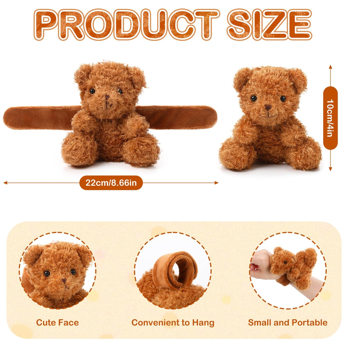Ceenna 16 Pcs Valentine's Day Stuffed Bear Animal Slap Bracelets Plush Bear Slap Bracelets 8.66 Inch Adorable Bear Slap Wrist Br