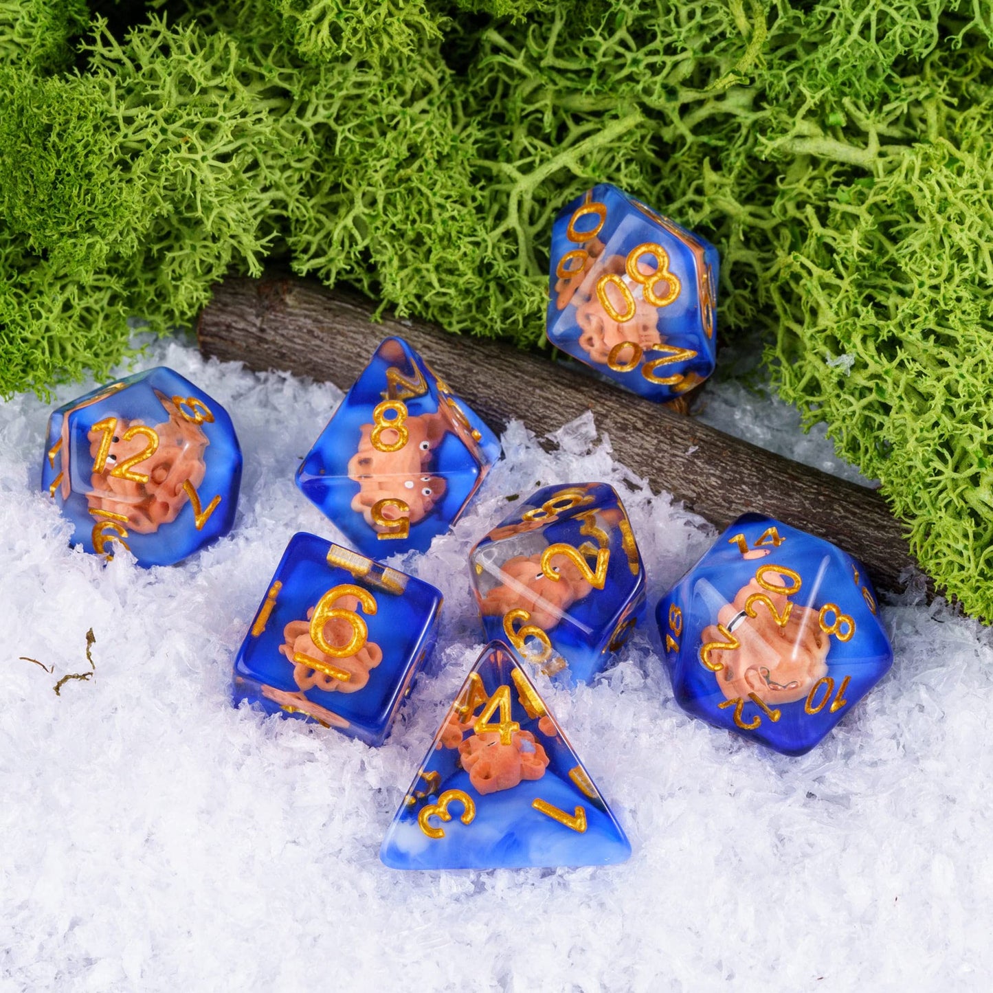 UDIXI 7PCS Resin DND Dice Set, Blue D&D Dice Set Filled with Octopus for RPG MTG Dungeons and Dragons Role Palying Games and Oth