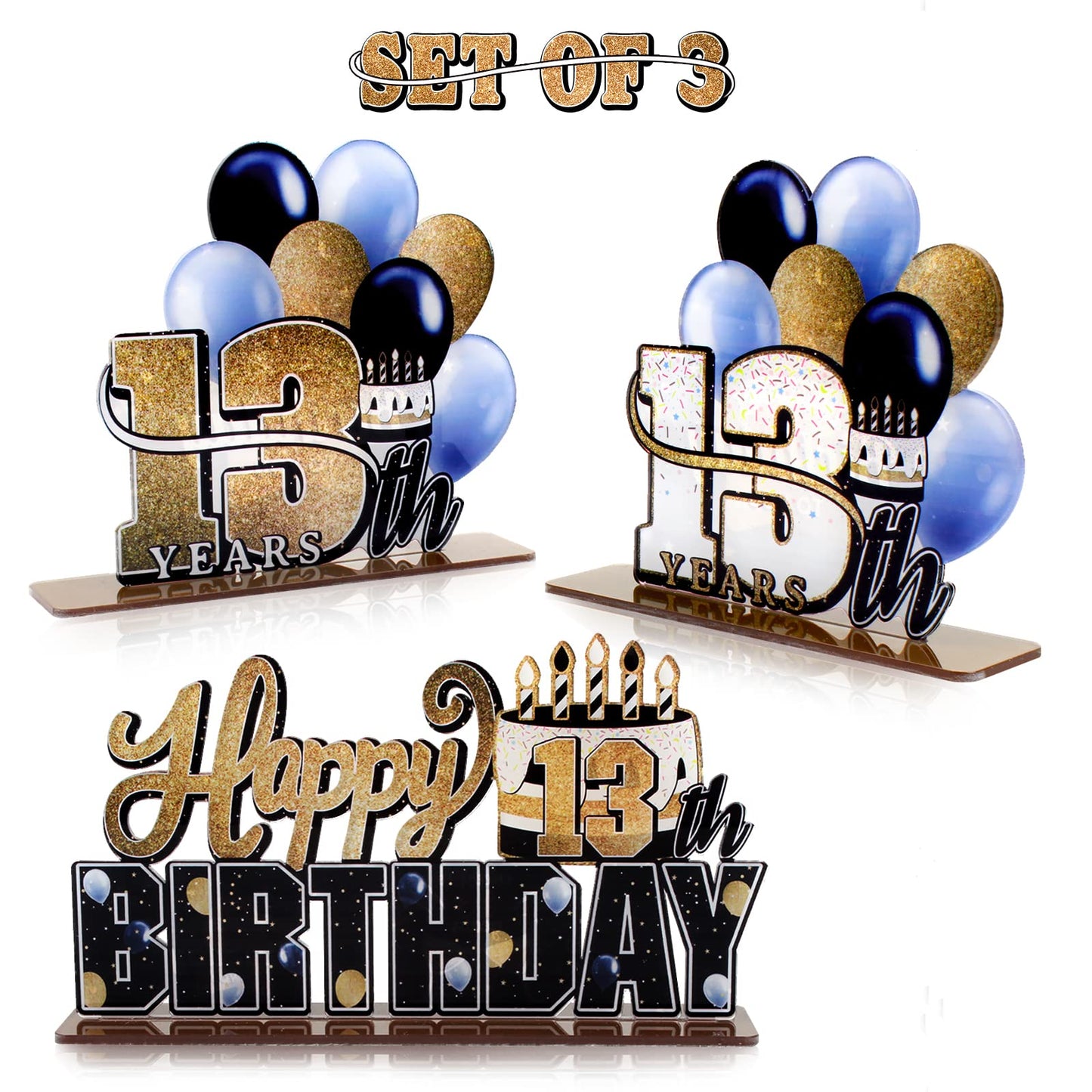 Lingteer Happy 13Th Birthday Gold Acrylic Table Topper Centerpieces Set - Cheers To Thirteen Years Old Birthday 13Th Bday Party Gift Decorations.