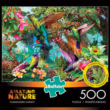 Buffalo Games Hummingbird Garden 500 Piece Jigsaw Puzzle - Hidden Images, Green, Model 3789, Paper Material
