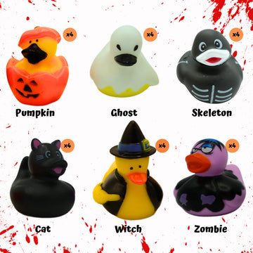 Halloween Rubber Ducks Bulk - 24 Pack, 6 Variety Themes, 2.5' For Halloween Party Favors For Kids, Goodie Bag Fillers, Jeep Ducking, Trick Or Treat Toys For Toddlers By 4E'S Novelty