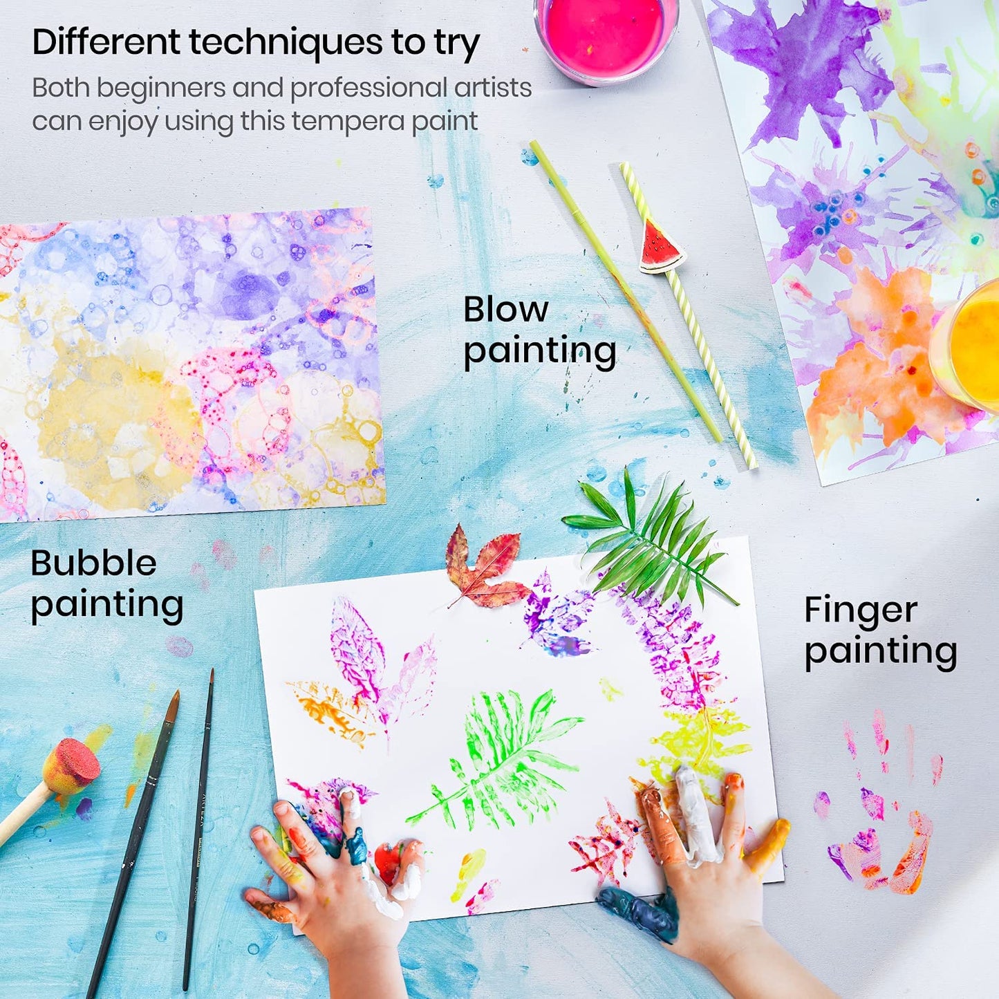 Arteza 16 Kids Tempera Paint Set, 13.5 Oz/400 Ml, Non-Toxic Washable Tempera Paint Bottles, Kids Art Supplies