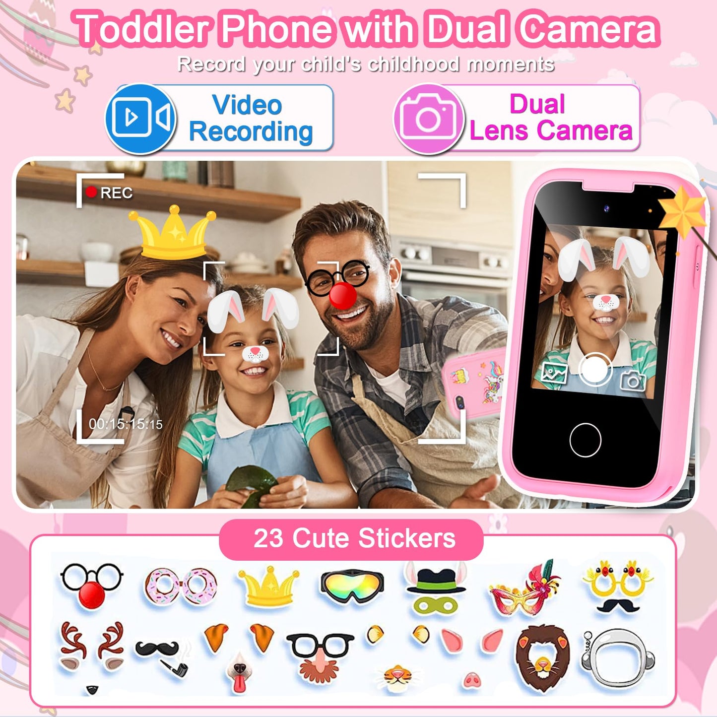 Kids Smart Phone Toys for Girls, Christmas Birthday Gifts for 3-10 Year Old Girl Boy Kids Toys, 2.8'' Touchscreen Toddler Learni