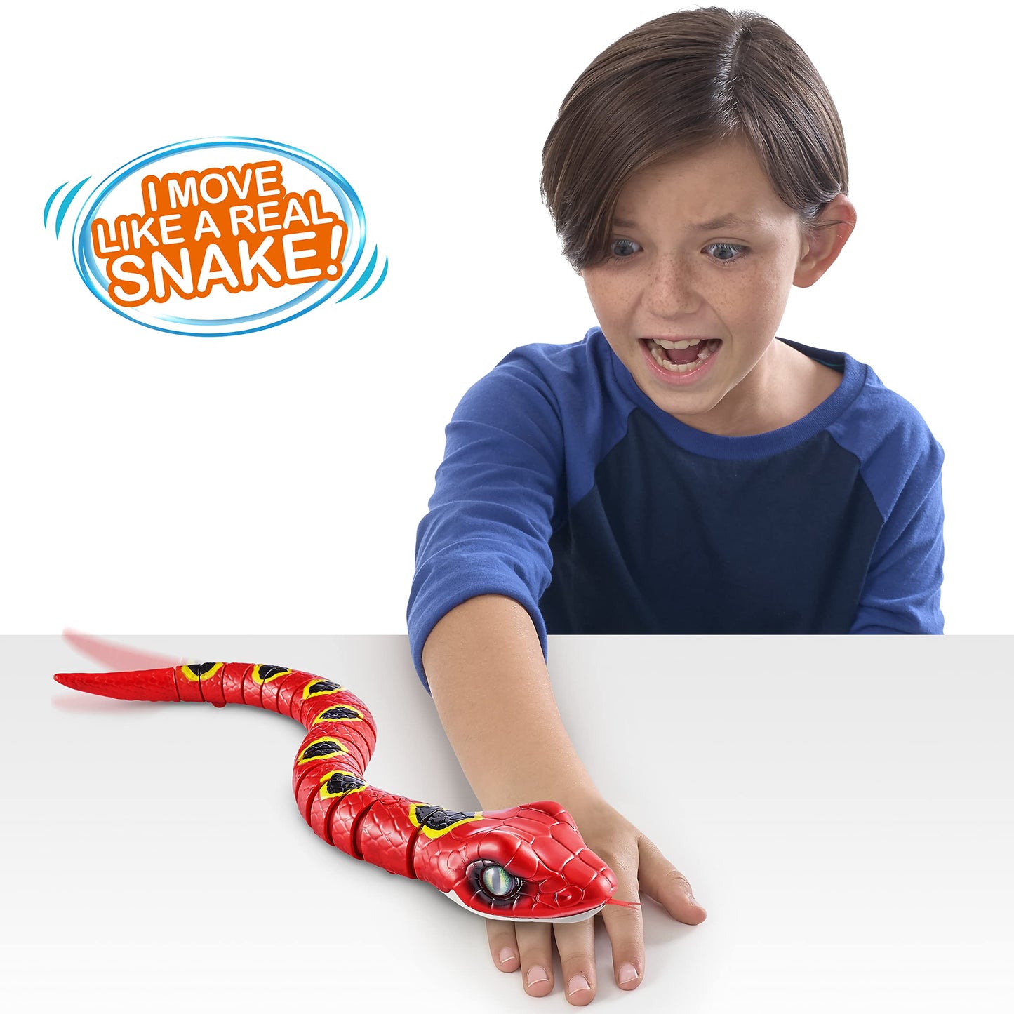 Robo Alive Slithering Snake Series 3 Red By Zuru Battery-Powered Robotic Light Up Reptile Toy That Moves (Red), Multi-Color, 7150A