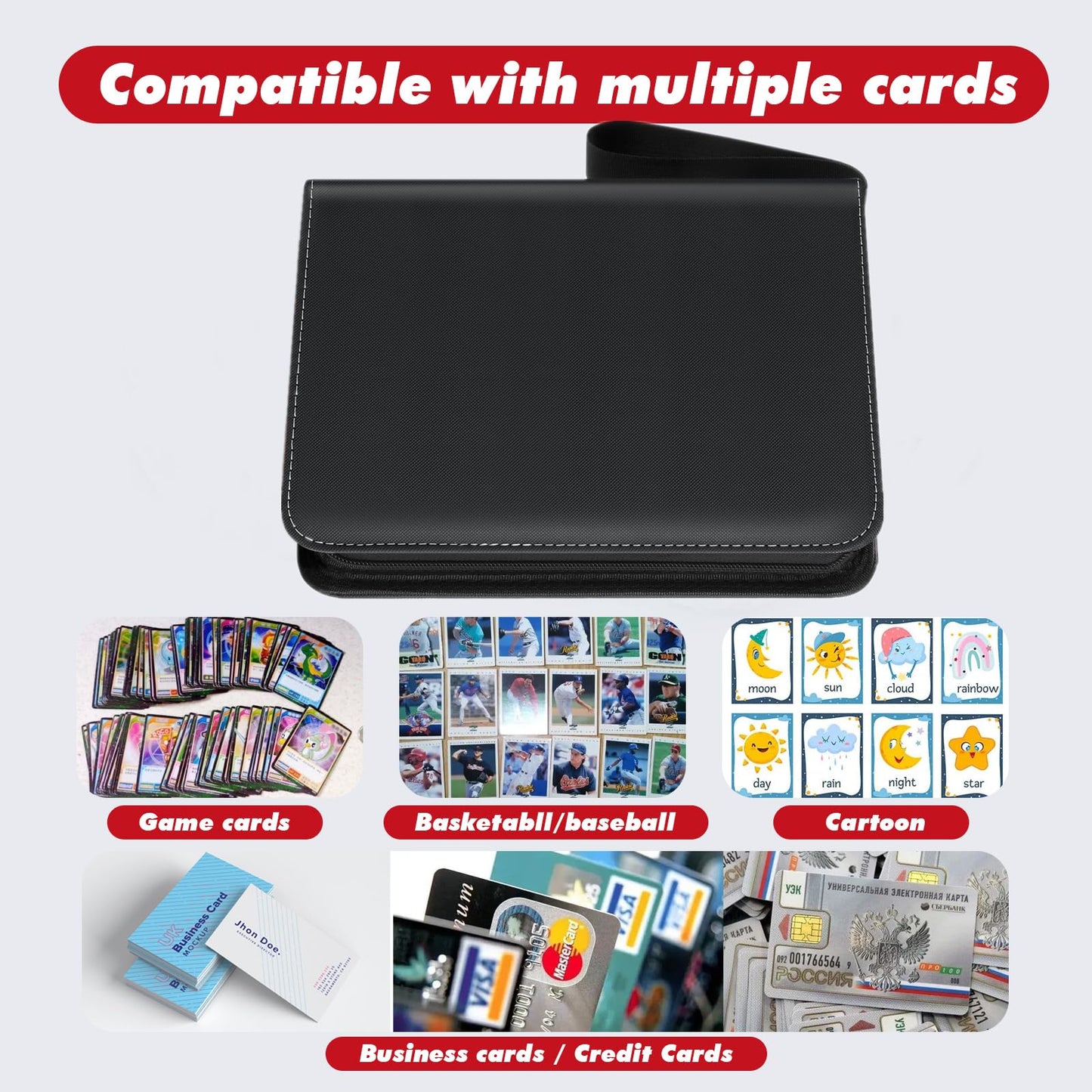 Xshnuo Trading Card Binder, 9 Pockets 900 Cards Holder Collector Album With 50 Removable Sleeves Compatible With Pokemon Cards F