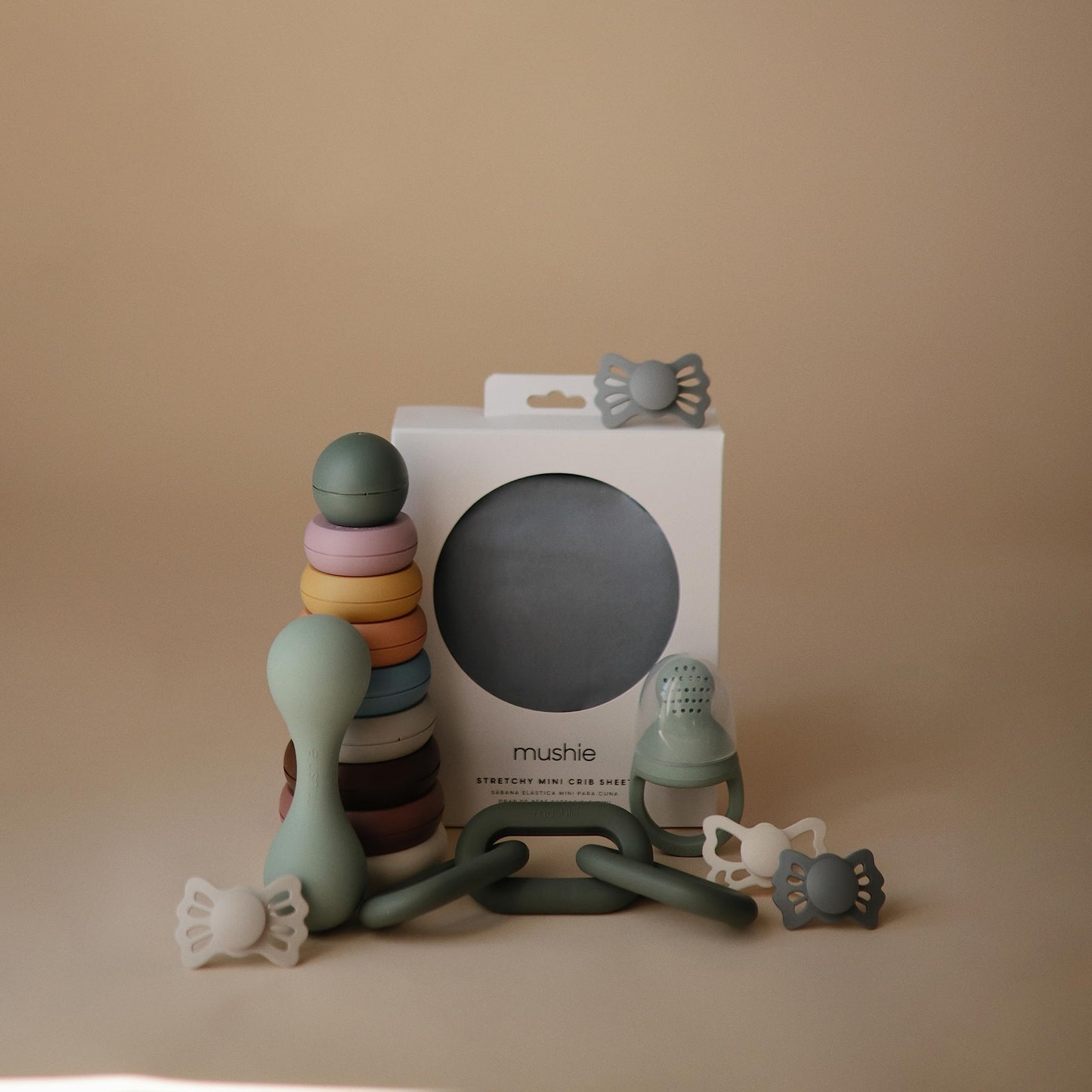 Mushie Silicone Baby Shaker Rattle Toy | Ages 3+ Months (Cambridge Blue)