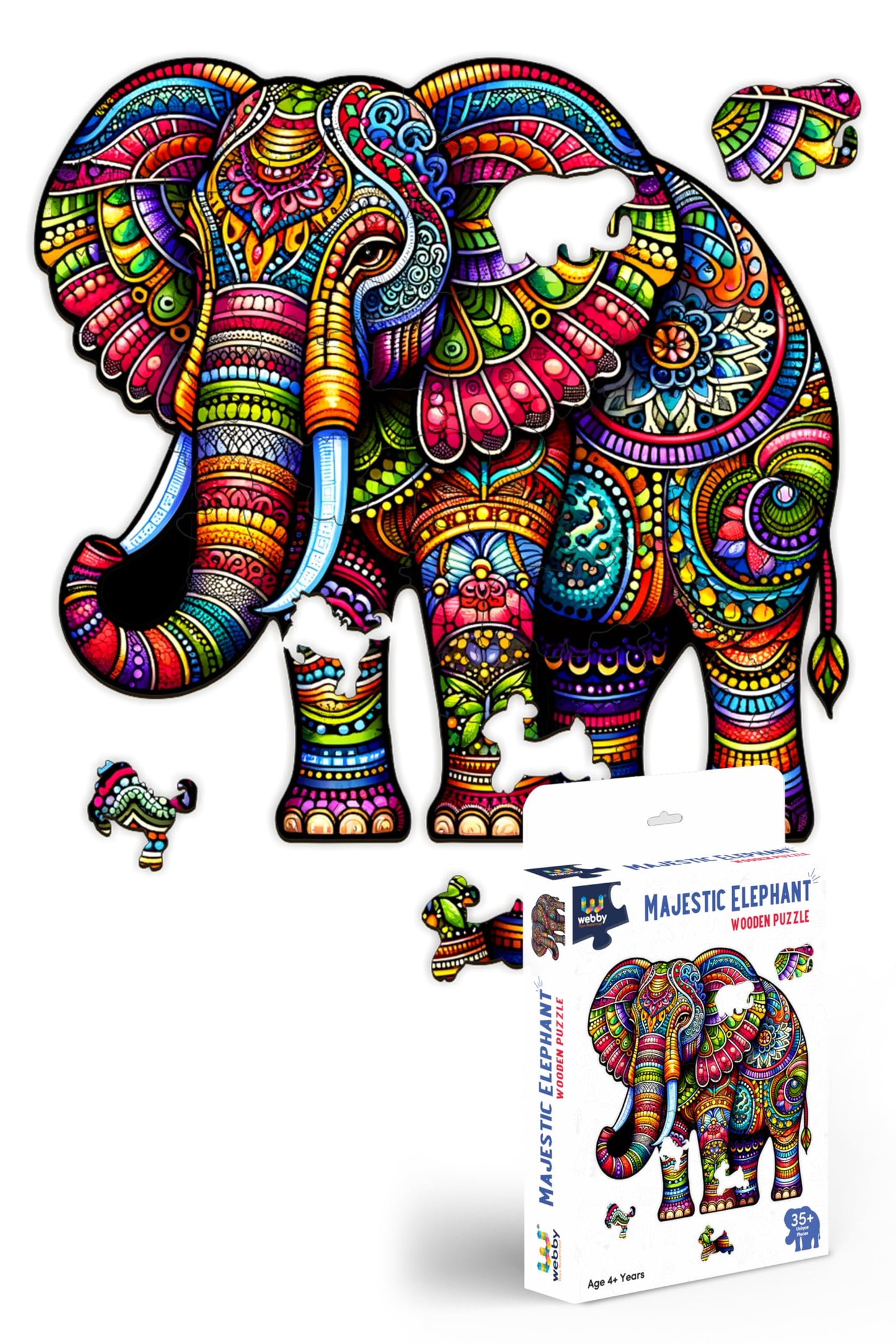 Webby Majestic Elephant Jigsaw Puzzle | Travel Game | Wooden Zentangle Art Design Puzzle Toy For Kids And Adults (25 Pieces)