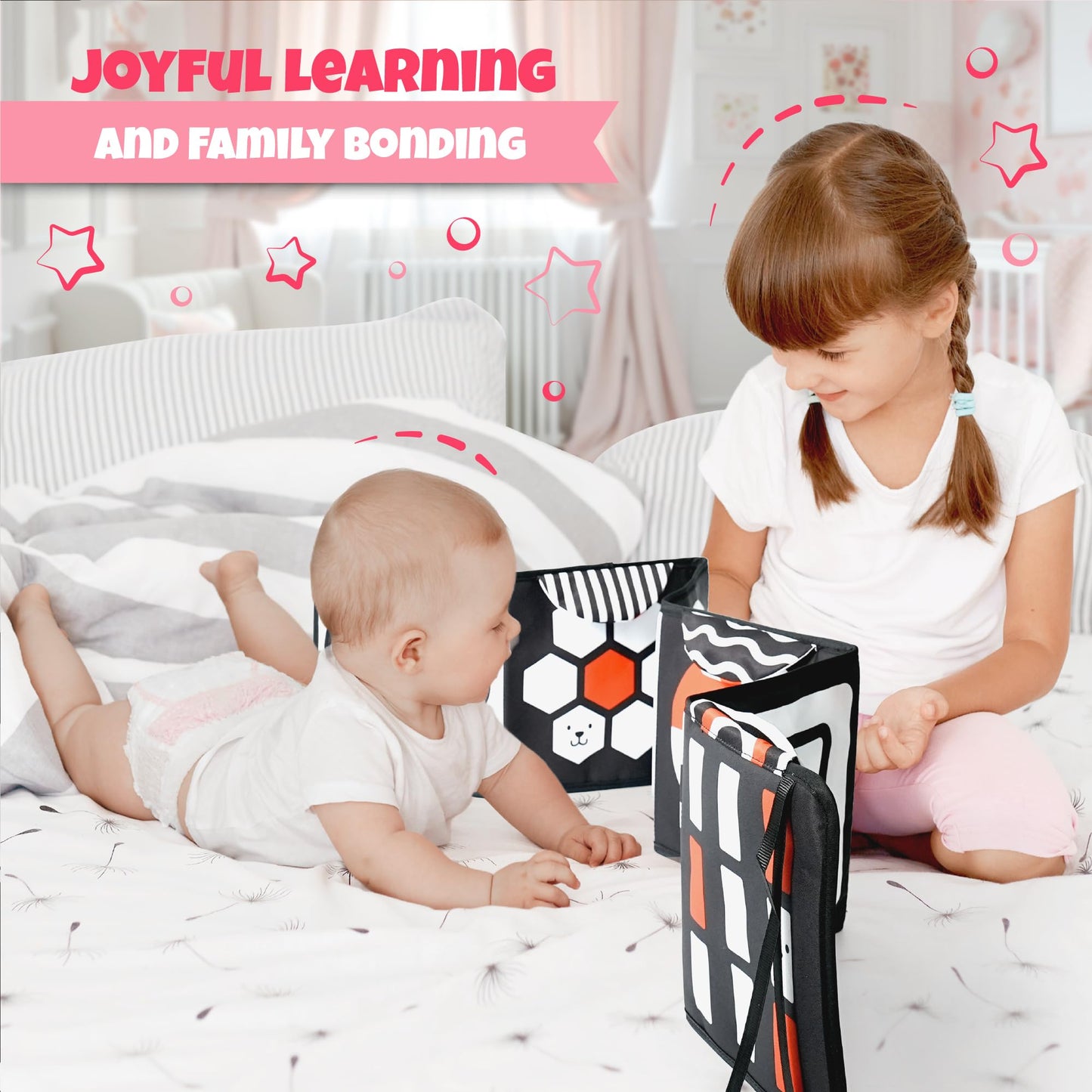 Lalala Baby Black And White Baby Toys - High Contrast Soft Sensory Book With Mirror For Newborn Development, Perfect Tummy Time