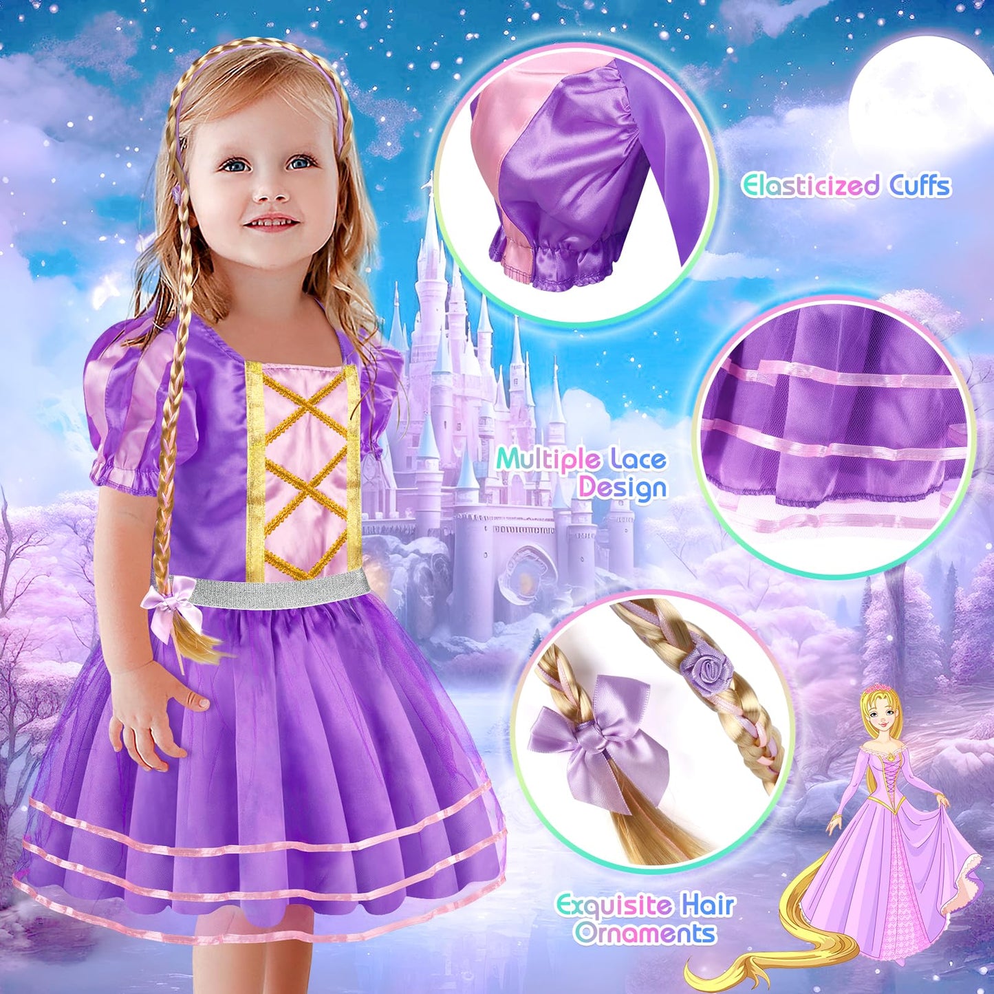 Eulrgaus Princess Dress Up, Girls Dress Up Clothes, Role Play Princess Costume Gift Set With Princess Dresses And Princess Toys,