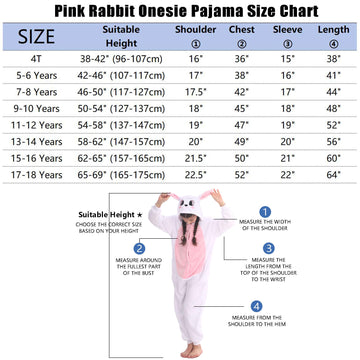 WAFUNNE Animal Onesie Costume for Kids Child Boys Girls Womens Mens Cosplay Halloween Costumes Easter Onesies White Pink Rabbit 140