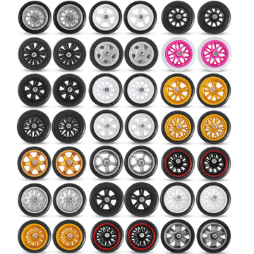 Poen 21 Sets Model Car Replacement Wheels 1: 64 Wheels 1/64 Scale Wheels Rubber Tires for Model Cars Rims Accessories, Mixed Sty