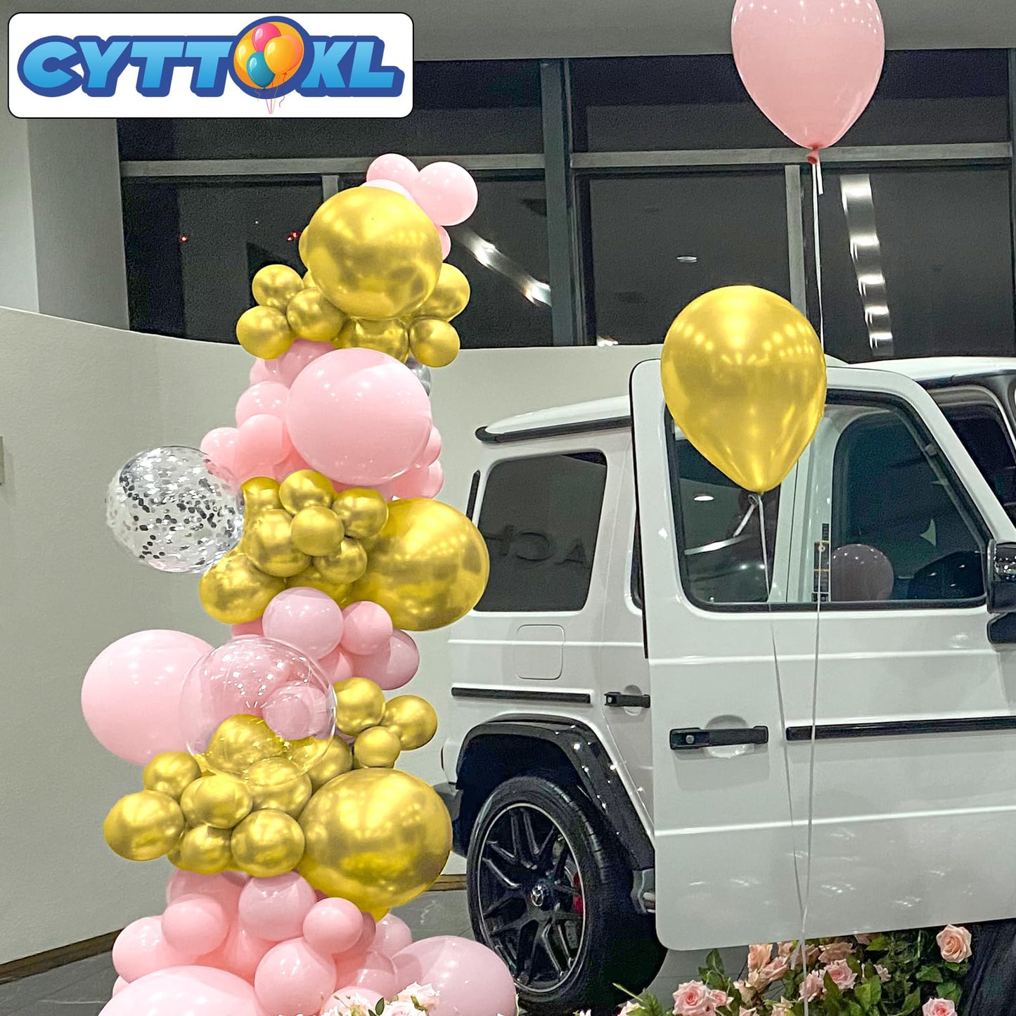 Cyttokl Pink And Gold Balloons 12 Inch 100 Pack Matte Light Pink Matellic Gold Chrome Latex Helium Balloons For Birthday Wedding