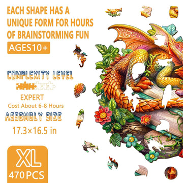 Wooden Puzzles for mature-themeds - Sleeping Dragon Wooden Puzzle Unique Shape Wooden Jigsaw Puzzles for mature-themeds 470 Piece Wood Puzzles mature-themed Perfect for Birthday Gift Family Puzzle 17.3 * 16.5in XL