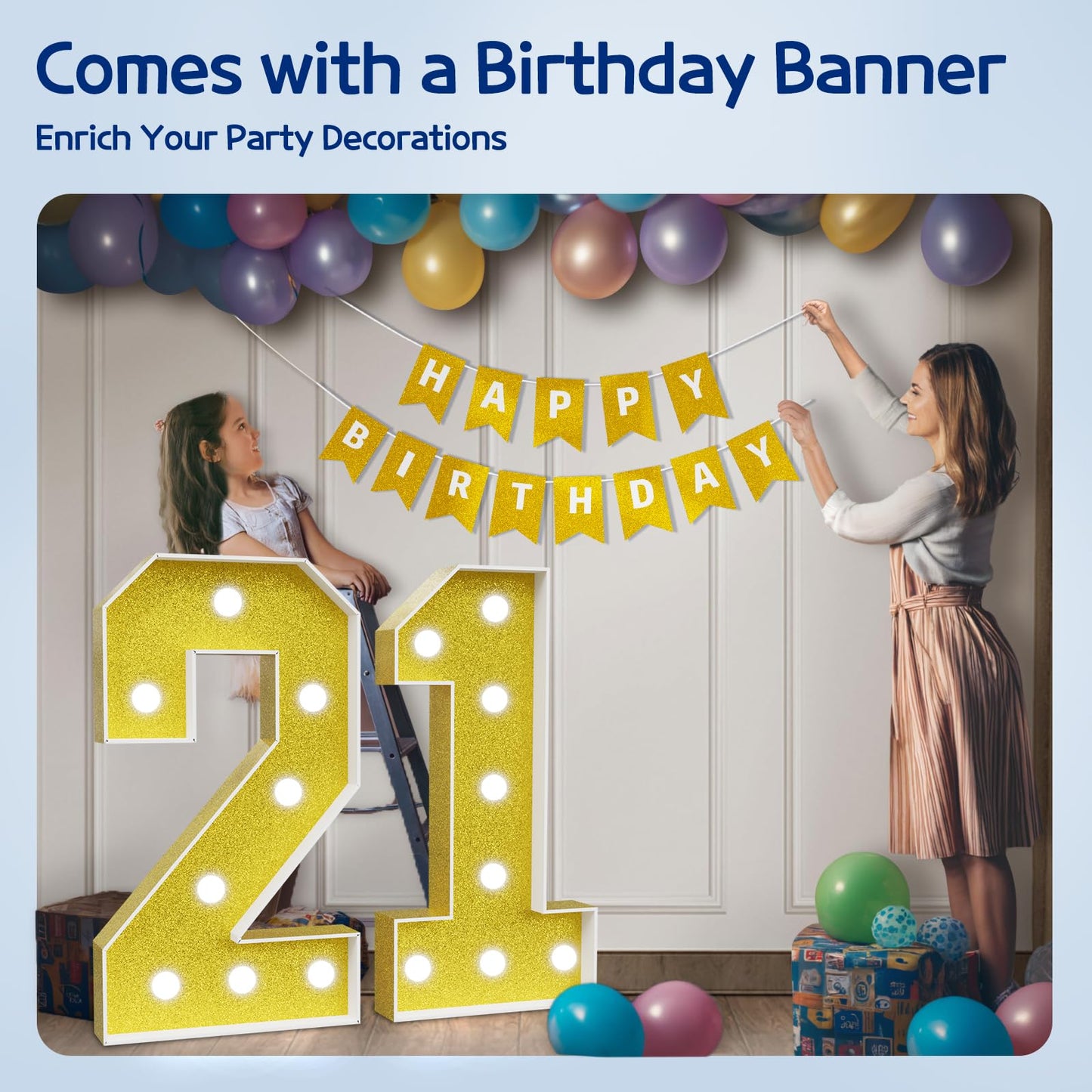 Imprsv Marquee Numbers Gold 21St-Birthday Decorations: Large 3Ft Light Up Number 21 Birthday Decoration For Women Men Twenty One