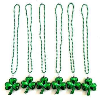Gzyssl 12 Pcs St. Patrick Jumbo Shamrock Pendant Bead Necklaces Green Irish Festival Shamrock Parade Beads Necklaces Party Suppl