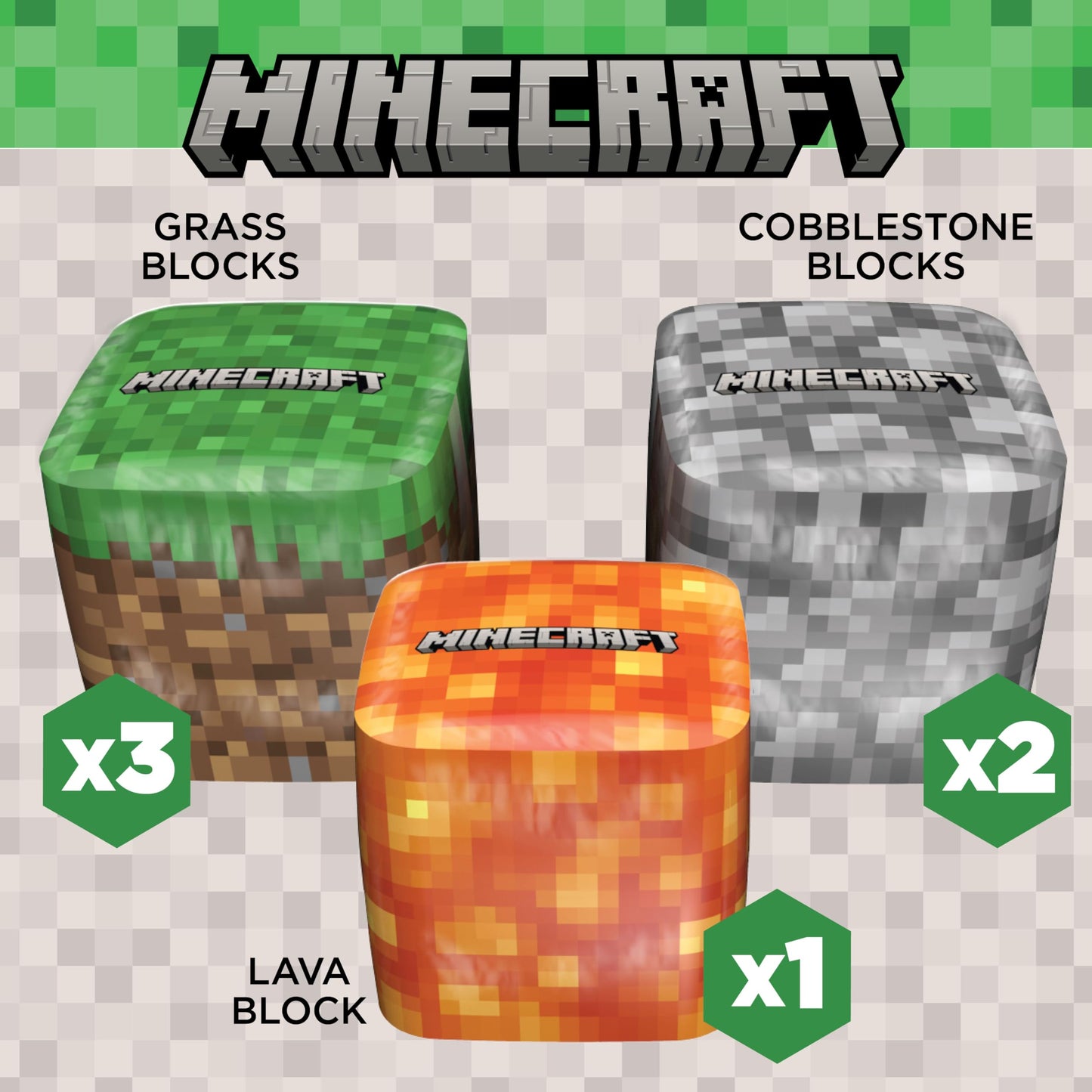 PLAYVIEW Minecraft Inflatable Building Blocks Set, 22x22x22, Vinyl, Model 50900, Kid-Sized, Ideal for Creative Play