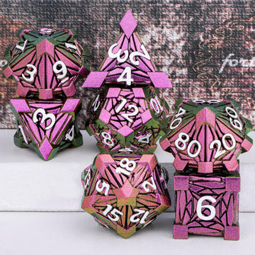 Orifantou 7Pcs Metal Dnd Dice Set With Box, Debris Rpg Red D And D Dice For D&D Tabletop Games Role Playing Game, Polyhedral Dic