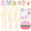 Chinco Princess Fairy Wands Kit Include Wooden Fairy Wands, Gem Stickers, Ribbons Unfinished Wooden DIY Magical Crafts Moon Butt