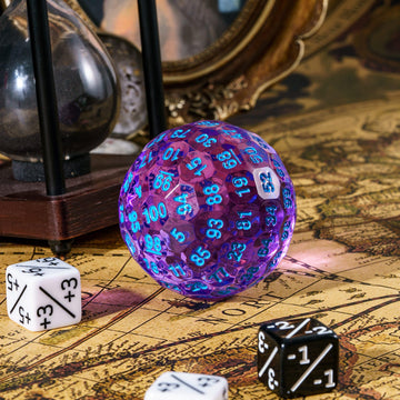 Poludie Upgraded D100 Dice, Single 100 Sided Polyhedral Dice D100 Die 50mm, D&D Dice D100 Game Dice, 100 Sided Cube with Metal S