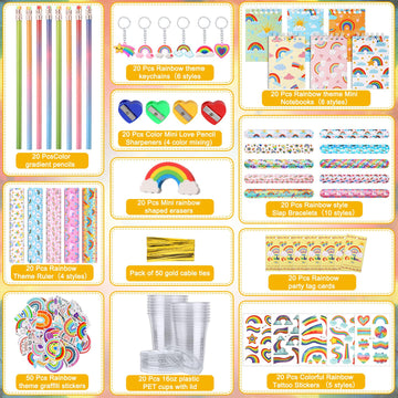 Noveread 251 Pcs Party Favors Set Includes Drink Gift Cup Mini Notebooks Pencils Heart Eraser Pencil Sharpener Slap Bracelets Ru