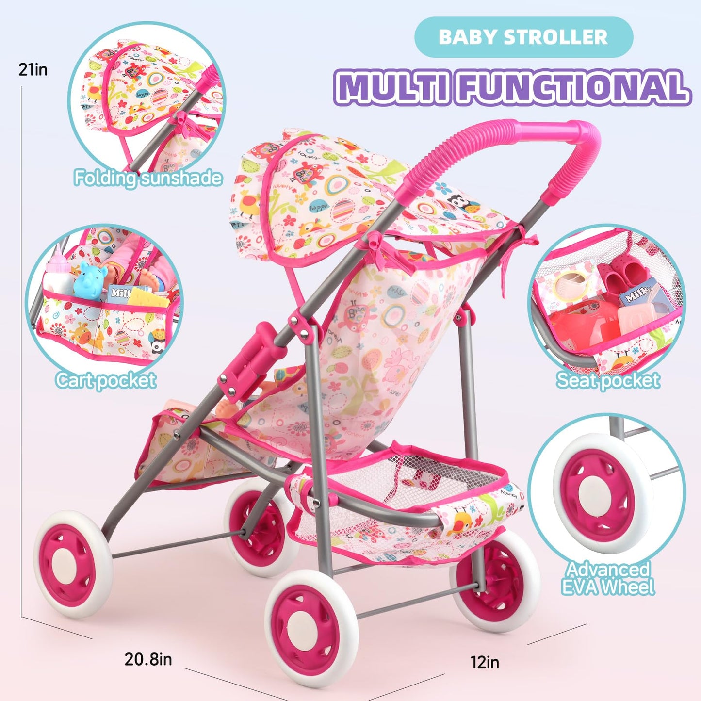 Baby Doll Stroller Set Toys For Girls Toddlers 3-5 4-6 Gifts,Baby Doll Set With 12.5 Inch Doll,1 Baby Dining Chair,20 Pcs Baby D
