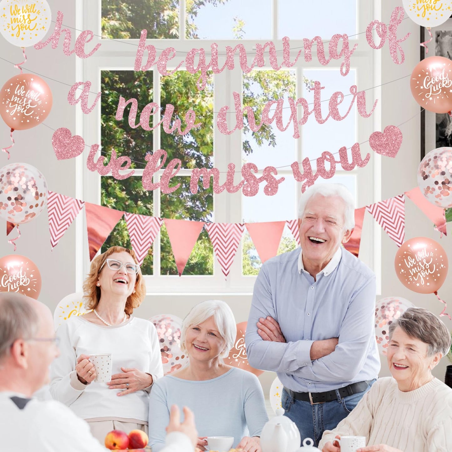 Fangleland Rose Gold Farewell Party Decorations - Balloons & Banner for Retirement/Graduation, We Will Miss You Theme