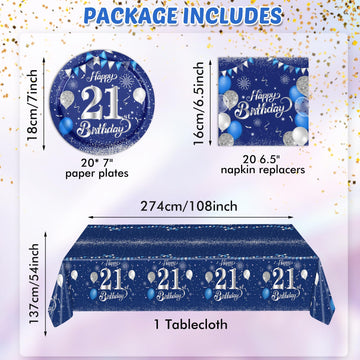 21St Birthday Decorations For Him Blue Silver Happy 21St Birthday Decorations For Boys Men Includes Happy 21Th Birthday Napkins