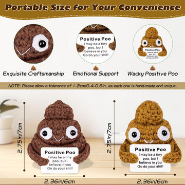 Cozymate Positive Poo With Affirmations Cards Emotional Crochet Support Positive Energy Gifts For Women Friends Christmas Gag Gift (Brown&Yellow, 2P)