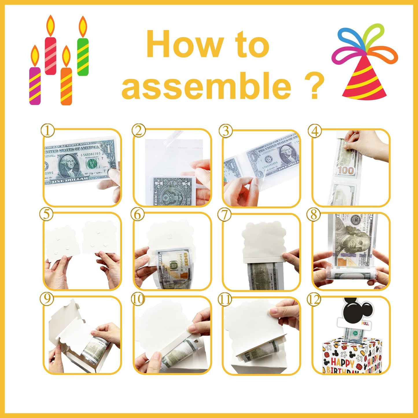 Mouse Party Birthday Money Gift Boxes For Cash, Surprise Money Box For Girls, Mouse Birthday Party Favors Supplies Decorations -