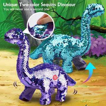 Koonie Dinosaur Toys For Girls, 2 Year Old Girl Toys, Purple Dinosaur Remote Control Reversible Sequins Dinosaur Toy Can Repeat Walk Roar Sing, Christmas Birthday Gifts For 2-7 Years Old Kids Toddlers, Medium