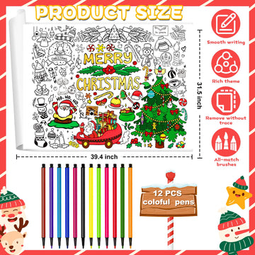 Kvcsyaw Christmas Giant Coloring Poster With 12 Pcs Paint Pens, 39.4 X 31.5 Inch Jumbo Coloring Poster With Tree, Huge Coloring