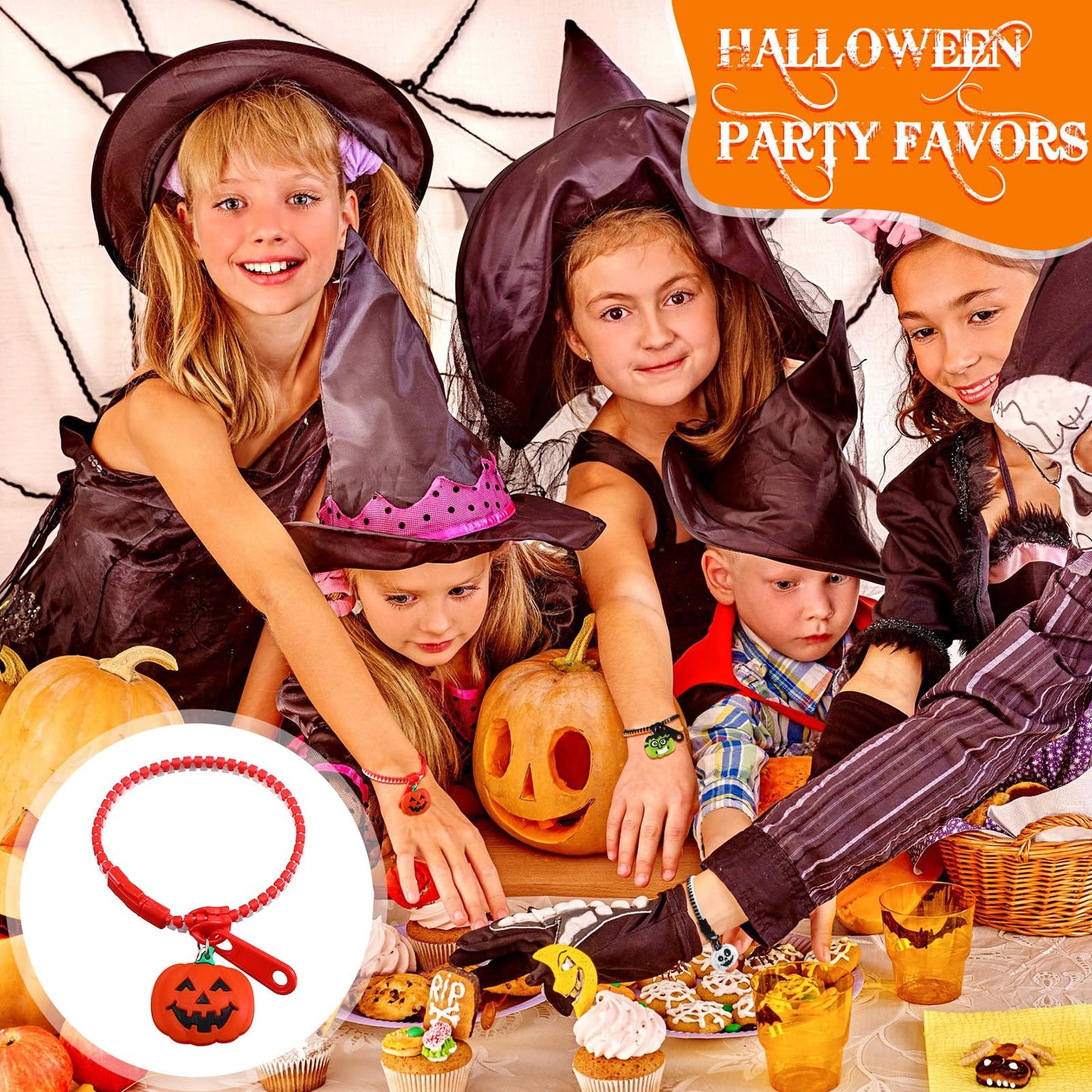 Capoda Halloween Party Favor Zipper Bracelets Bulk Trick or Treat Bracelets Halloween Bracelets Set Halloween Party Favor Wristb