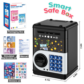 Black Piggy Bank For Kids, Cash Coin Can Atm Bank Electronic Coin Money Bank For Kids-Hot Gift, Great B-Day Xmas Toy Gifts For K