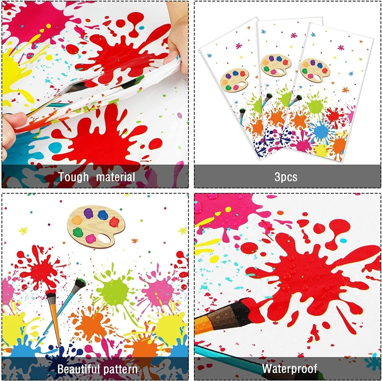 Gisgfim 6 Pcs Art Paint Tablecloth Party Supplies Art Theme Birthday Party Decorations Creative Artist Painting Party Table Cove