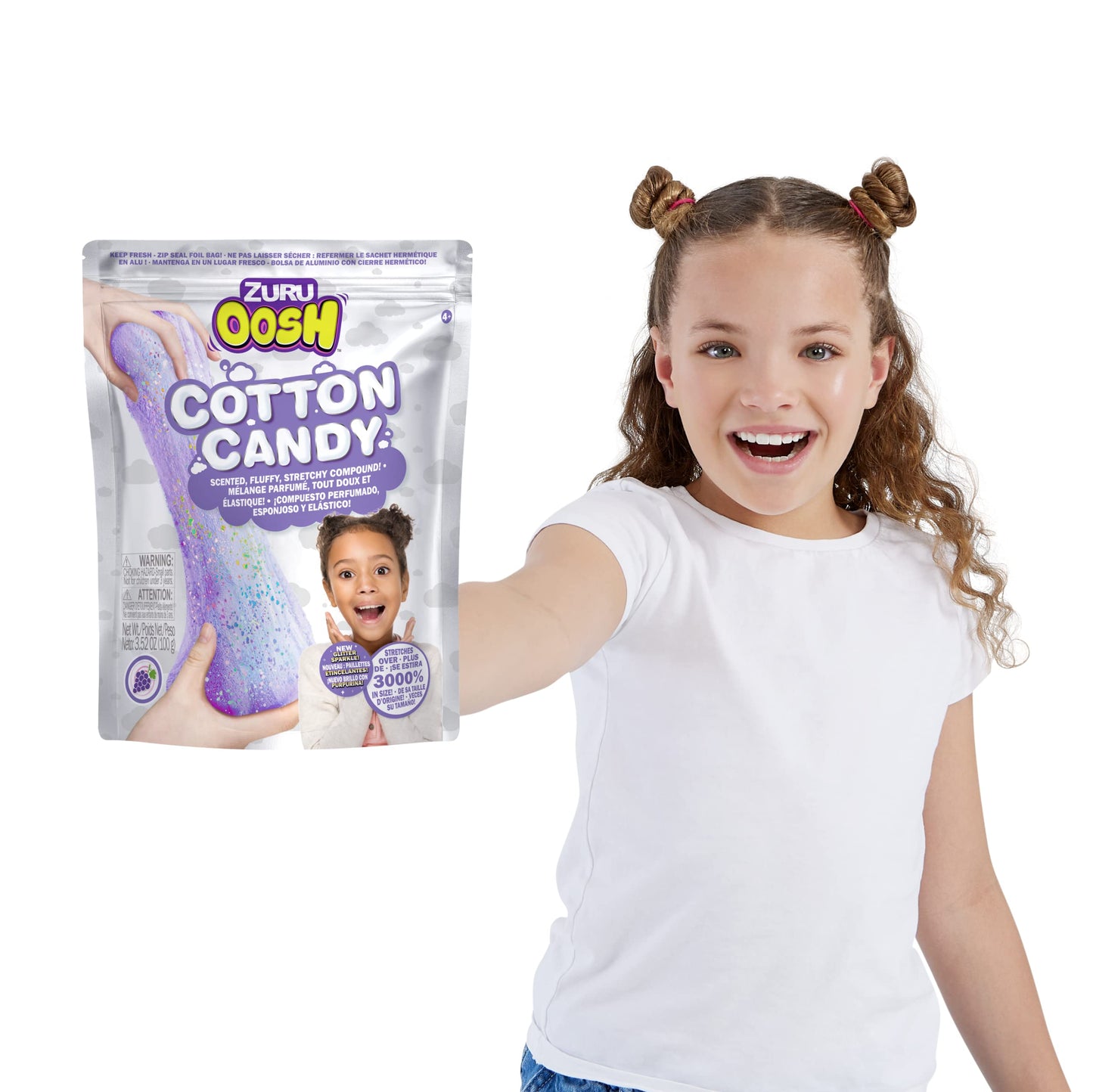 Oosh Cotton Candy Large Foil Bag 100G (Grape) By Zuru, Fluffy Slime, Stretch Slime, Grows 3000% In Size, Slime For Girls And Kids (Purple)