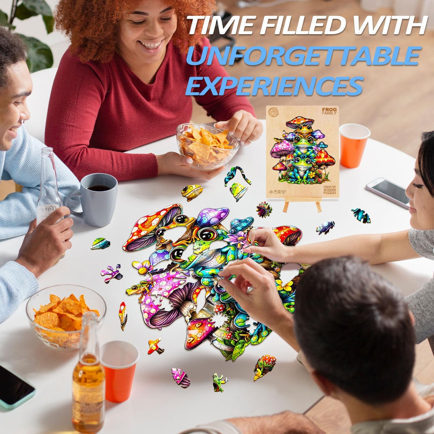 Woodbests Wooden Puzzle For Adults, Frog Family Puzzle (M, 190Pcs, 11.4'X10.9') Beautiful Wooden Box, Wooden Jigsaw Puzzles Unique Shape, Birthday Gifts For Adults And Kids Family Game