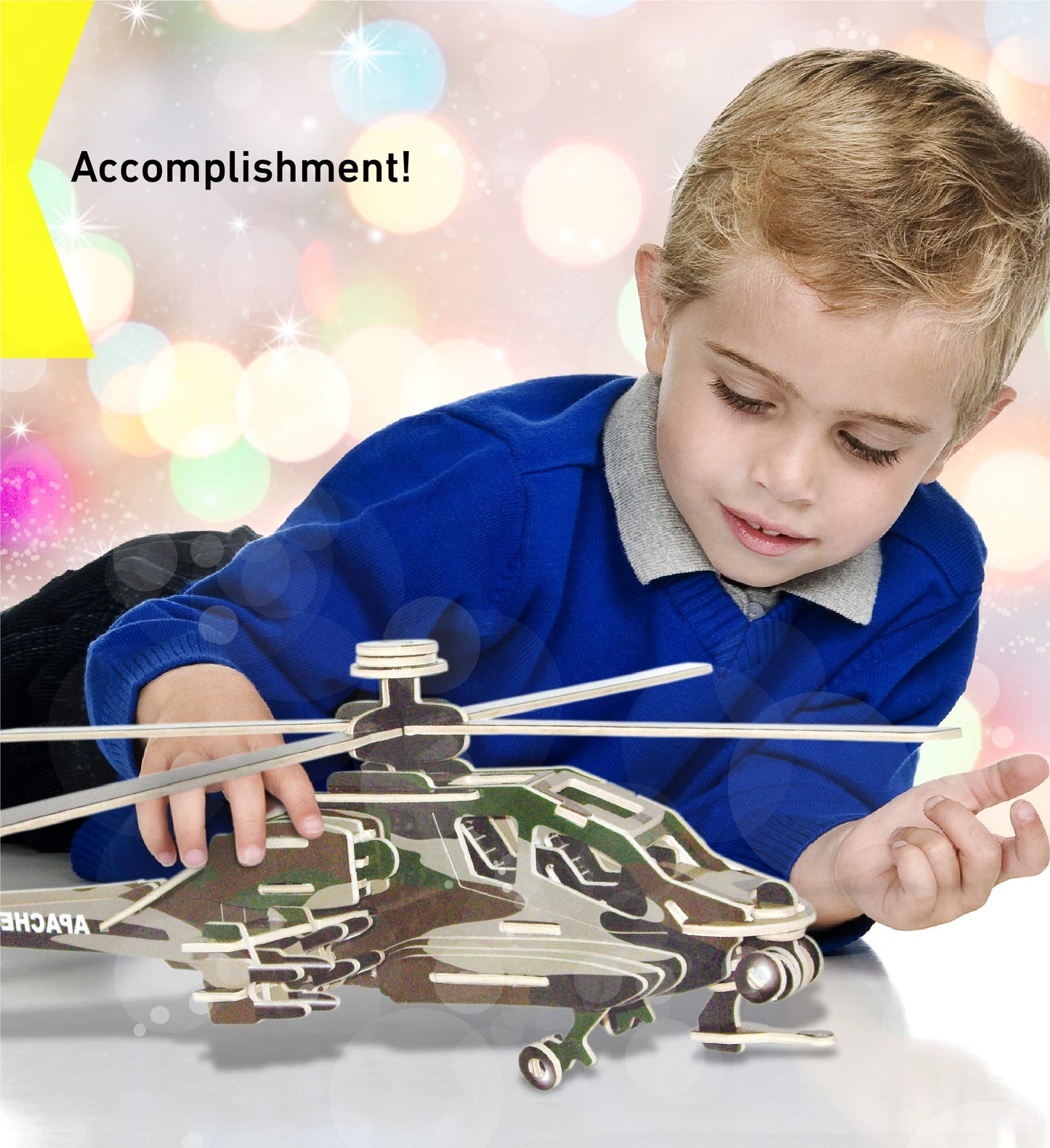 Puzzled 3D Puzzle Apache Helicopter Wood Craft Construction Model Kit, Fun Unique & Educational Diy Wooden Toy Assemble Model Un